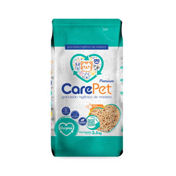 Areia Granulada de Madeira Premium CarePet para Gatos 2,5kg