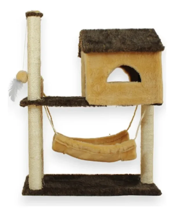 Arranhador Para Gatos 2 Andares Com Casinha E Rede Cama Playground