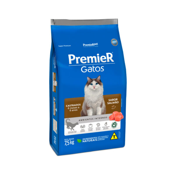 PREMIER GATOS CASTRADOS 6 MESES A 6 ANOS SALMAO 7,5KG