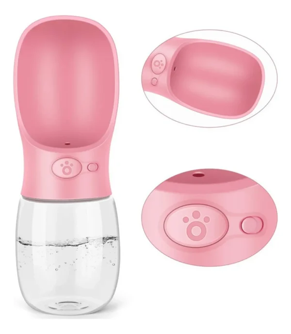 Garrafa Água Bebedouro 350ml Portátil Pet Cachorro Passeio Cor Rosa - Imagem 2