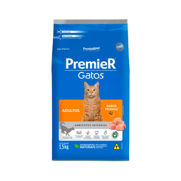 Ração Premier Ambientes Internos para Gatos Adultos Sabor Frango 1,5kg - Imagem 2