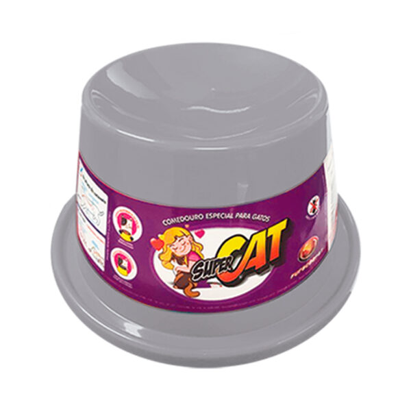 COMEDOURO PLAST. GATO SUPER CAT - 200ML - CINZA